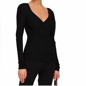 A.L.C Black Ribbed V-neck Long Sleeve Top